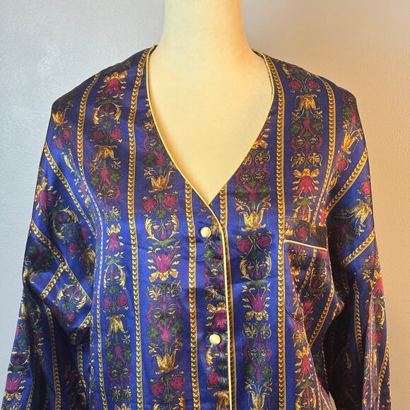 Vintage Vanity Fair Button Up Nightgown Robe Long Sleeve Royal Blue Large - Picture 3 of 8